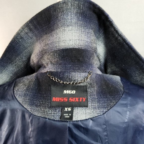 MISS SIXTY Wmns XS Wool Blend Blue Plaid Double Breast Jacket Coat ClassicCore - Picture 9 of 15